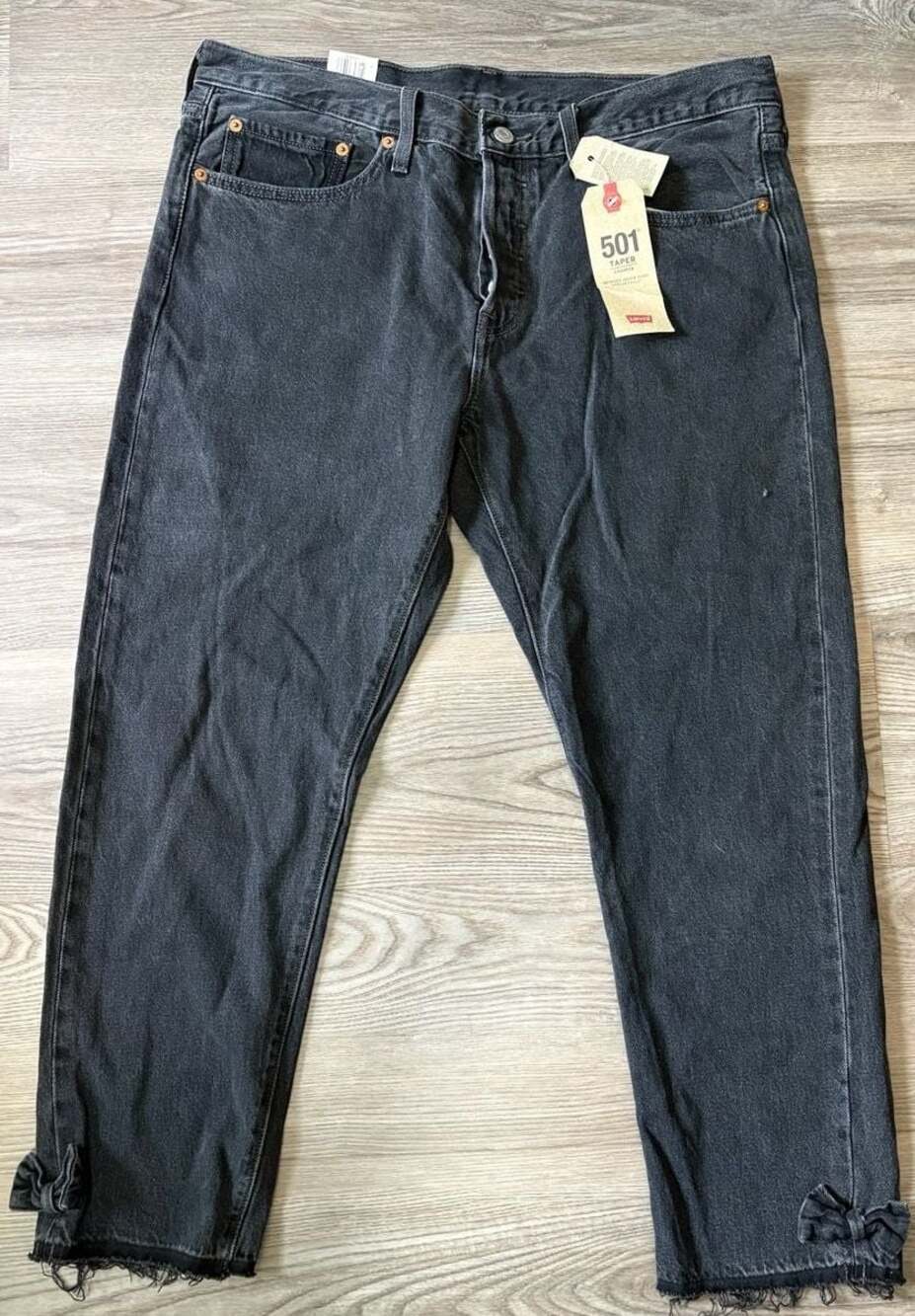 Levi's Women's 501 Taper Cropped Black Jeans with Bow Details